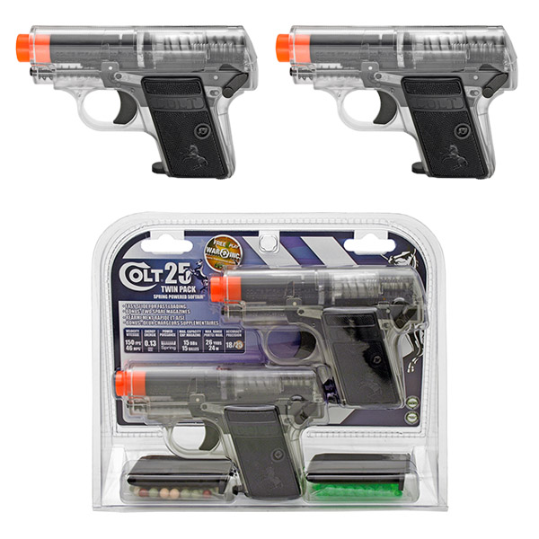 Twin Pack Colt 25 Spring Airsoft Pocket Pistols Clear