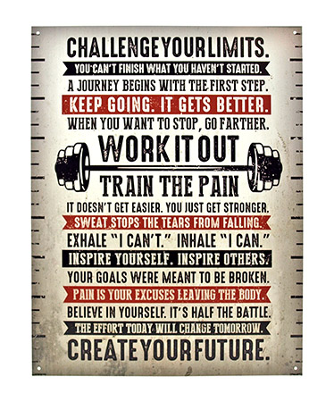 Challenge Your Limits Work Out Weight Lifting Metal Tin Sign