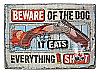 Beware of the Dog Warning Tin Metal Sign